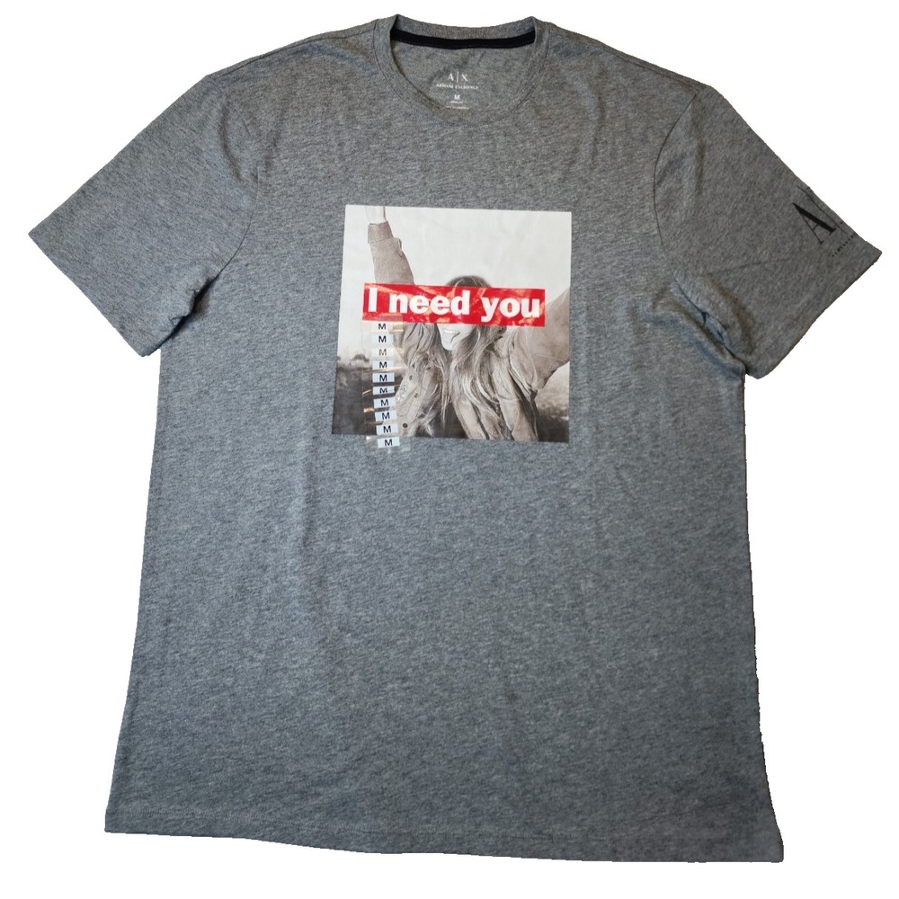 Armani Exchange Women's Top I need You Graphic Print‎ Logo Casual Tee Size M